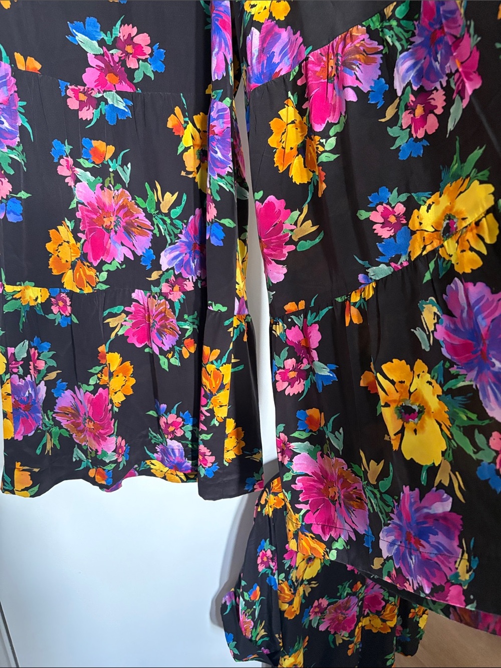 JW 2 Piece Jade Silk Floral Short-Sleeved Top & Matching Wide Legged pants L - Picture 7 of 9
